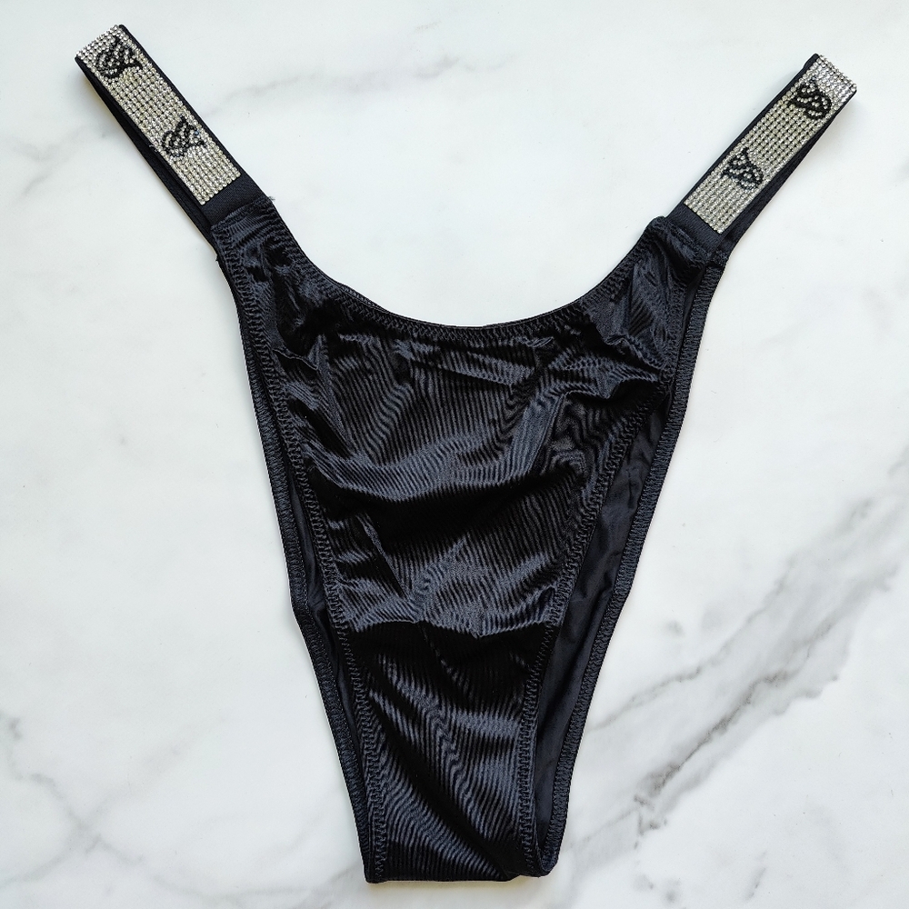 NWT VICTORIA'S SECRET VERY SEXY SMOOTH SHINE STRAP BRAZILIAN PANTY IN BLACK EXTR